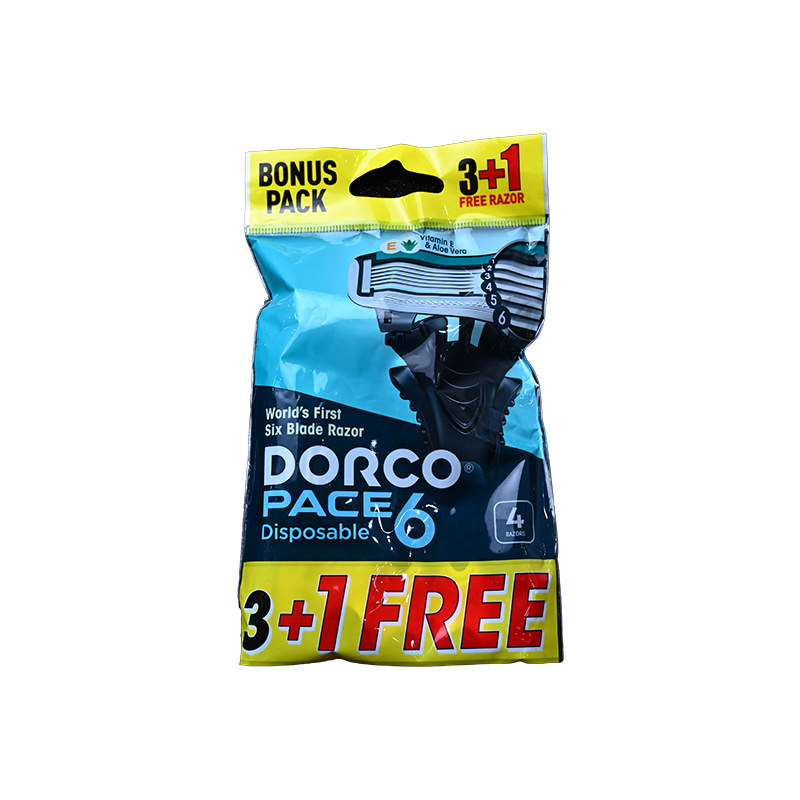 DORCO MEN PACE DISPOSABLE 6 BLADE 4RAZORS 3+1 FREE 1 BOX